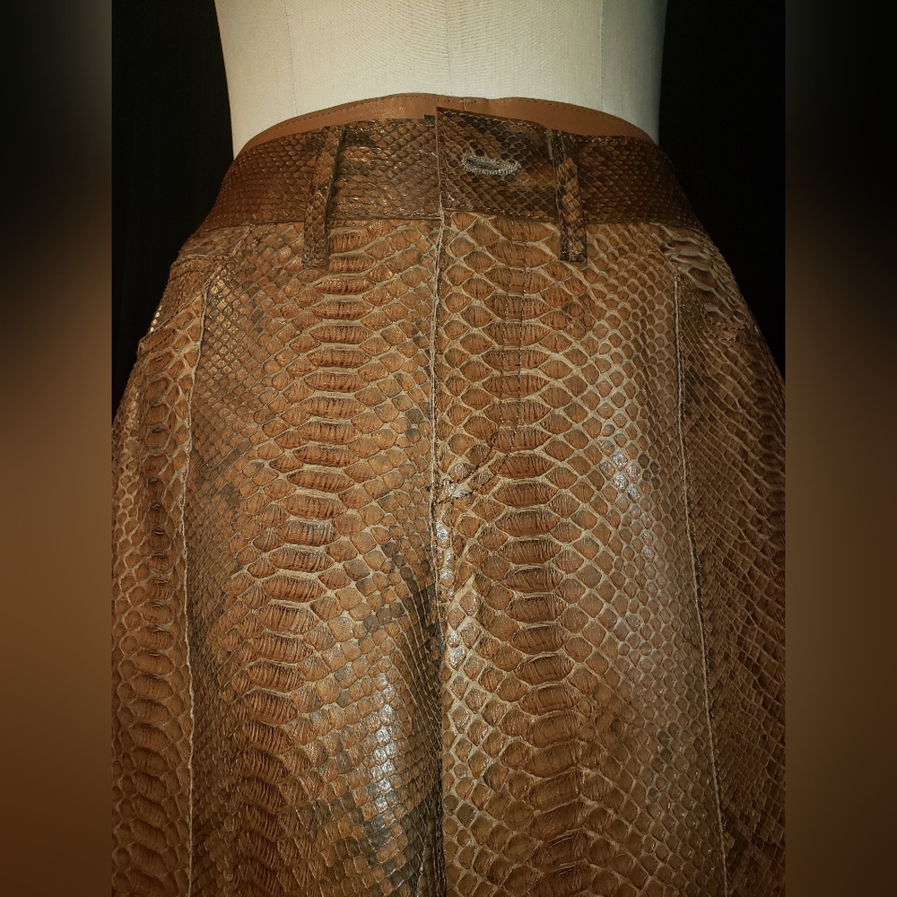 Manual genuine Python snakeskin reptile  brown cognac pants trouser. - Picture 7 of 16